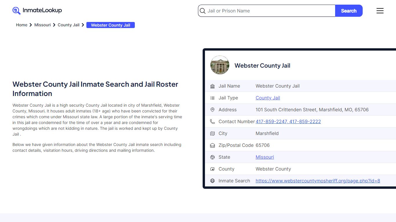 Webster County Jail Inmate Search and Jail Roster Information